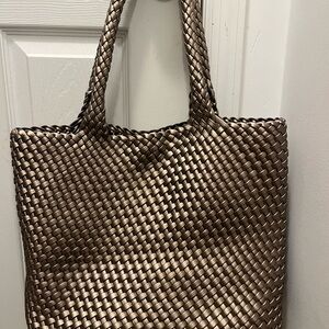 Woven Metallic Bronze Tote Bag